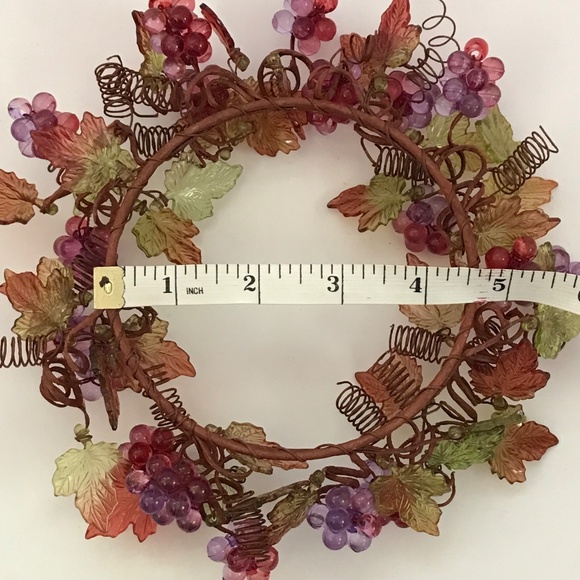 Candle Ring Wreath Fall Table Centerpiece Leaves Grapes Thanksgiving Fall Decor - Picture 9 of 16